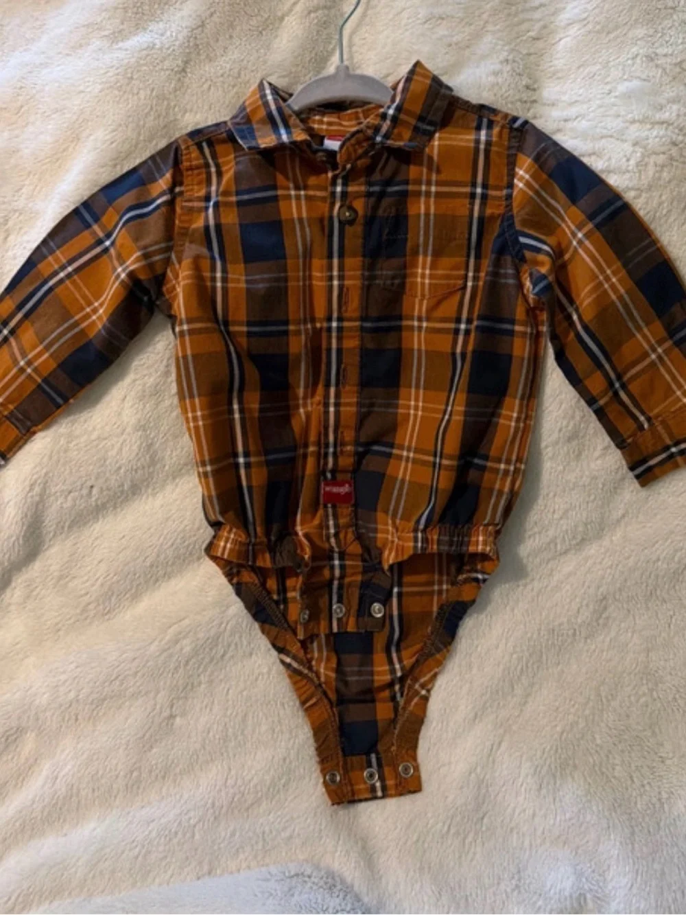 Wrangler Mustard and Navy Plaid Long-Sleeve One-Piece